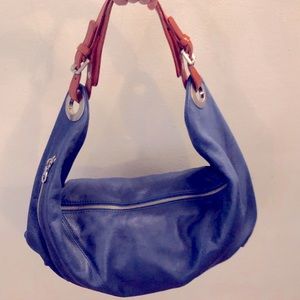 Blue and tan Christopher Kon buttery leather hobo